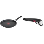 Tefal Poêle à crêpe 28 cm, Induction, Revêtement antiadhésif résistant aux rayures & Ingenio Poignée amovible noire, Empilable, Verrouillage sécurité 3 points