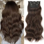 Hår Extensions, 20 tum Clip in Long Wavy 4 st Hairpieces, Tjocka Långa Extensions för Kvinnor Fullt Huvud (20 tum, Mörk Kastanjebrun)