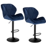 WOLTU BH139bl-2 Lot de 2 Tabouret de Bar réglable en Hauteur Chaise Haute pour Bar avec Dossier siège rembouré en Velours Pied en métal,Bleu