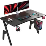 HLFURNIEU 120 x 60 cm Bureau Gaming, Bureau Gamer Informatique Ergonomique, Table Gaming en Fibre de Carbone, Gaming Desk avec Porte Gobelet et Crochet pour Casque, Noir