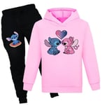 Kid Lilo & Stitch Hoodies Sweatshirt Byxor Set Pojke Flicka Casual Hooded träningsoverall Pink 130cm