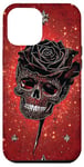 Coque pour iPhone 14 Plus Rose noire et crâne sur toile rouge