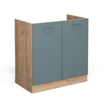 Vicco - Meuble bas sous-évier R-Line, Bleu-gris, 80 cm , pt Chêne