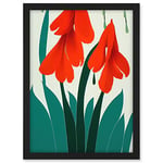 Wee Blue Coo Modern Abstract Crimson Red Bloom Wild Flowers Teal Leaves on White Artwork Framed A3 Wall Art Print