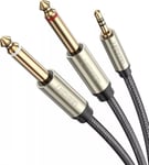 Analoginen audiojohto mini jack 3,5 mm - 2x jack 6,35 mm, 1m, harmaa