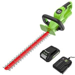 Greenworks G24HT56K2 Taille-Haie à Batterie, Lames à Double Action de 56 cm, Coupe Jusqu'à 18 mm d'Épaisseur de Branches et de Tiges, 3000 tr/min, Batterie 24V 2Ah et Chargeur, Garantie 3 Ans