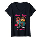 Womens Black Girls Trip Iceland 2025 Vacation Matching V-Neck T-Shirt