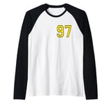 Number 97 in Yellow Black White Pocket Version Raglan Baseball Tee