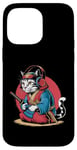 Coque pour iPhone 14 Pro Max Japon Kawaii Cat Samurai Casque Casque Manette de Jeu Vidéo