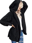 Zeagoo Manteaux Femme Chaud en Peluche à Capuche Doux Ample Manteau En Peluche Chaud Manches Longues Veste Décontractée Couleur Unie Blousons Hoodie Sweatshirt Hiver Noir S