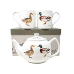 Pyramid International Jane Bannon Mugs and Teapot Set of 3 in Presentation Gift Box (Quackers Design) Fine Bone China - Official Merchandise