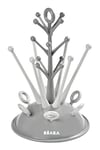 BÉABA, Egoutte-biberons Arbre, Grande capacité 6 biberons et accessoires, Bac de récupération d'eau amovible, Pratique, Design astucieux, Gris clair