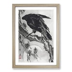 Big Box Art Crow & The Moon by Kawanabe Kyosai Framed Wall Art Picture Print Ready to Hang, Oak A2 (62 x 45 cm)