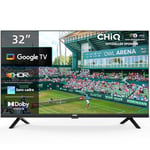 CHIQ Téléviseur 32 Pouces L32G7V, Google TV, HD, Conception sans Cadre, Google Assistant, Google Play, Chromecast intégré, Triple syntoniseur, Wi-FI 5G, Bluetooth, HDMI Arc, USB2.0, CI+