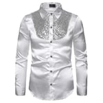 Herr paljetter Glitter Slim Fit Button-down skjortor Party Långärmad Klänning Skjorta Toppar White L