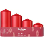 Bolsius Lot de 4 bougies piliers lisses - Saison de l'Avent - Différentes tailles - Bougies décoratives - Longue durée de combustion - Sans parfum - Avec cire végétale naturelle - Sans huile de palme