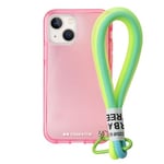 case&me Coque avec Cordon Urban pour iPhone 14 Plus, Cordon Multi-usages Amovible, Coque Transparente colorée, Coque Fashion, Rose