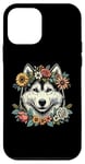 Coque pour iPhone 12 mini Husky Dog Couronne florale