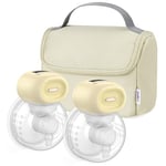 Nuliie Tire-lait double mains libres avec sac de rangement, tire-lait électrique portable avec 4 modes d’aspiration 12 niveaux, bride 14/17/20/24/27 mm incluse (2 paquets, Brun)