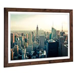 Big Box Art Framed Print of Manhattan New York City Skyline USA (4) Design | Wall Art Picture | Home Decor for Kitchen, Living Room, Bedroom, Hallway, Walnut, A2 / 24.5x18 Inch / 62x45cm