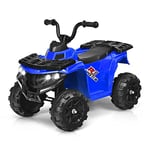 GOPLUS Voiture 4x4 Quad Buggy Electrique 6V,Moto Electrique pour Enfants 3-6 Ans, Véhicule Électrique Avant/Arrière Max 3 km/h avec Musique avec MP3 et USB,Volume Réglable (Bleu)