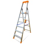 Escabeau Keli Le Super Pro (6 Marches (travail à 3,2m), Marchepied, Échelle Pliable, Fabriqué En Aluminium, Qualité Professionnelle, Poignée De Transport Confort, Porte Outils Abs