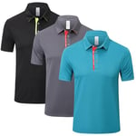 ZENGVEE 3 Pack Men's Polo Shirts Short Sleeve Quick Dry Breathable Golf Polo Shirt for Men Adult UK Outdoor Sport Casual Work Golf Tennis Tops Classic Polo Collared T-Shirts（0509-Black Grey Green-M）