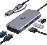 USB C Hub 2 HDMI USB Docking Station,Adaptateur USB 3.0 vers Double HDMI,3 USB 2.0 Répartiteur HDMI Double Moniteur Compatible avec MacBook Pro/Air/M1/M2,Hub USB A Compatible avec Dell/HP.[W455]