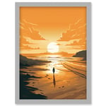 Walk into the Sunset Sand Beach Coastal Landscape Artwork Framed Wall Art Print A4