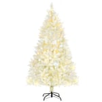 Sapin de Noël artificiel lumineux blanc dia. 115 x 180H cm 650 branches 150 LED - support pied pliable métal PVC