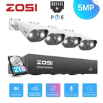 ZOSI PoE CCTV System 5MP Security Camera 4K NVR 2TB Color Night Vision Outdoor