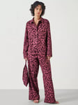 HUSH Luella Leopard Flannel Cotton Pyjamas, Wine Red