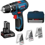 Perceuse-visseuse à percussion Bosch Professional GSB 12V-15 (15/30/ Nm), 2 batteries, 1 chargeur et set d'accessoire - 06019B690G