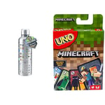 Paladone Minecraft metal water bottle, officially licensed gaming merchandise & UNO Minecraft Card Game Videogame-Themed Collectors Deck 112 Cards with Character Images - FPD61