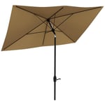 Outsunny Parasol de jardin Parasol droit Parasol rectangulaire inclinable 2 x 3 m avec manivelle toile polyester imperméabilisée haute densité 180 g/m² marron