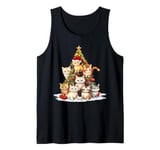 Cat Lover Xmas Holiday Santa Kitten Cat Christmas Tree Tank Top