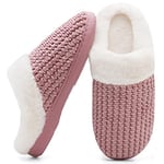 Hiver Pantoufles Femmes en Mousse Mémoire Confort Laine-Peluche Pantoufles Maison Intérieur Mignon Mules Chaussons Anti-Slip Chaud Souple House Chaussures pour Dames Rose foncé,44/45