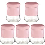 Set Of 5 800ml Pink Stainless Steel Glass Coffee Sugar Tea Canister Storage Jar