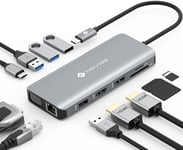 NOVOO Hub USB C avec Double HDMI 4K, Station d'accueil USB C 11 en 1 avec RJ45 Gigabit Ethernet, 2 USB 3.0, 2 USB 2.0, VGA, Type C 100 W PD, Cartes SD/TF Adaptateur pour MacBook Pro/Air, Dell, Lenovo