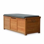 Sweeek - Coffre de jardin caja 200Len bois 125x60cm rangement coussins avec vérins et poignées Bois / Gris - Bois