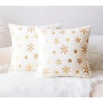 Set med 2 jul kuddfodral i paljetter med snöflinga, kort plysch soffkuddfodral, soffskydd (2 st guld, 45 * 45 cm/18 * 18 tum) Gold