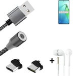 Data charging cable for + headphones Oppo Reno8 Pro+ + USB type C a. Micro-USB a