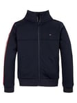 Tommy Hilfiger Boys Global Stripe Zip Up Jacket - Navy, Navy, Size Age: 6 Years