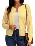 Irevial Gilet Boléro Femme Cardigan léger à Manches Longues, Col Rond Décontracté Boutons et Design Uni Manteau Tricoté Élégant Jaune，XL