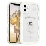 GUAGUA Coque pour iPhone 11 6,1 Pouces,Coque Transparente avec Motif Fleur-Rose,Cadre Ondulé Bouclé Silicone Antichoc Case,Housse Etui de Protection Femmes Filles Mince Souple TPU,Blanc Transparente