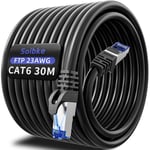 Cable Ethernet 30m Cat 6,Cable RJ45 30m Noir 23AWG Câble Réseau Haut Débit 1000 Mbits Gigabit Cable Internet Blindé FTP Extérieur Intérieur Cable Patch pour Routeur Modem