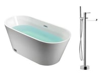 Ensemble baignoire îlot blanche TWIGGY + robinet mitigeur sur pied HARU