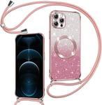 Couqe Magnétique Pour Iphone 12 Pro Max Con Cordon, Compatible Avec Magsafe, Brillant Glitter Pailleté Antichoc Durable Résistante Etui Soft Tpu Bumper Housse Pour Iphone 12 Pro Max, Rose