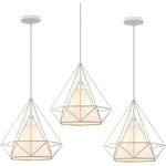 Axhup - Lustre Suspension Filaire Industriel forme Diamant Luminaire E27 - ø 25 cm - Blanc 3PCS