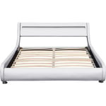 Lit ava pour matelas 140x200 - Sommier + Tête de Lit eclairage led Incurve Couleur blanc + Pieds en 5 cm pour matelas - 2 x 13 Lattes - revetement